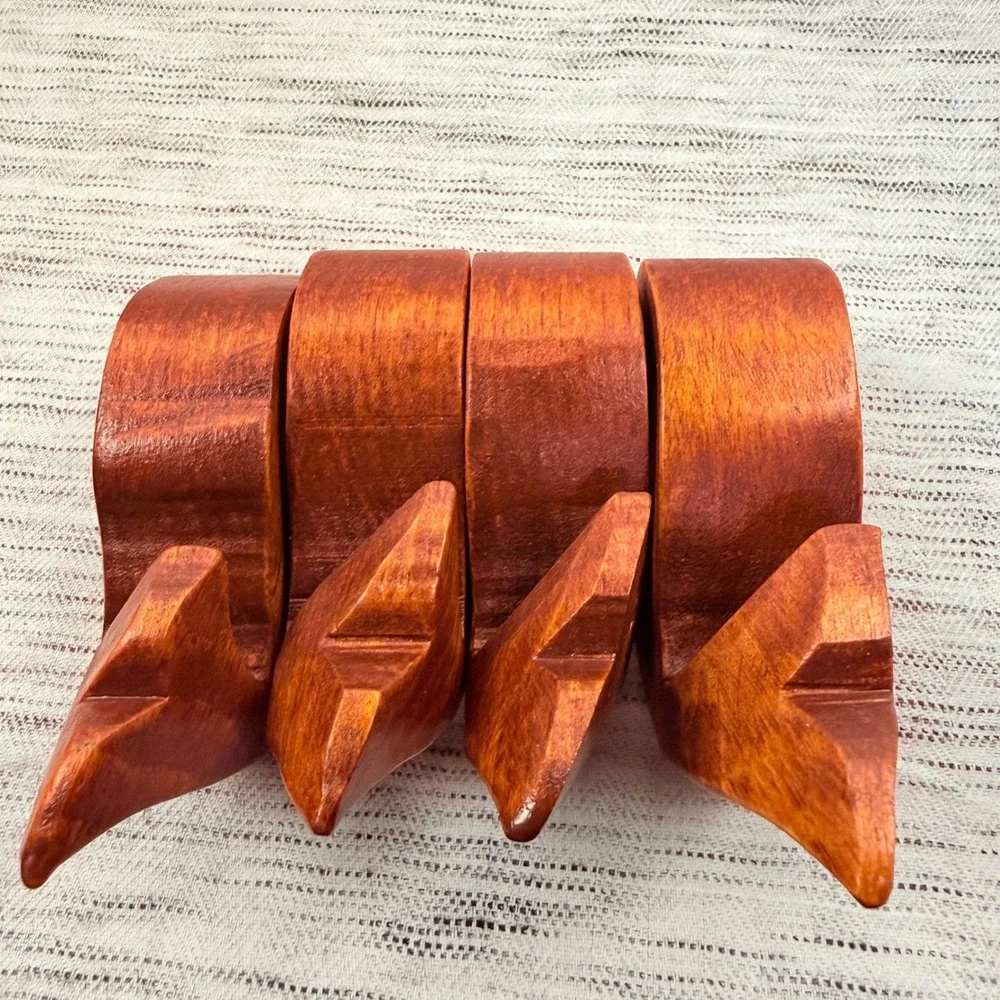 Hand-carved Wooden Whale‎ Napkin Rings Set of 4 Nautical Coastal Dinner Party